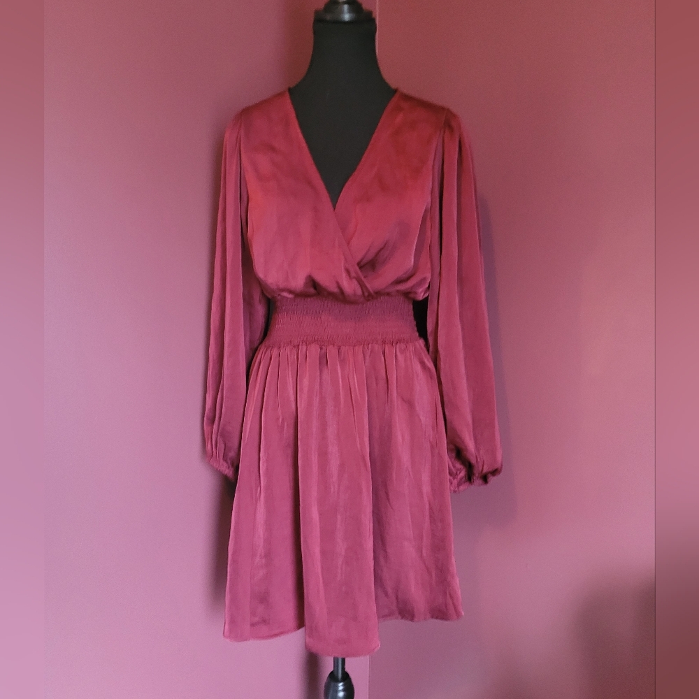 NWOT Elegant Silky Burgundy Long Sleeve Dress